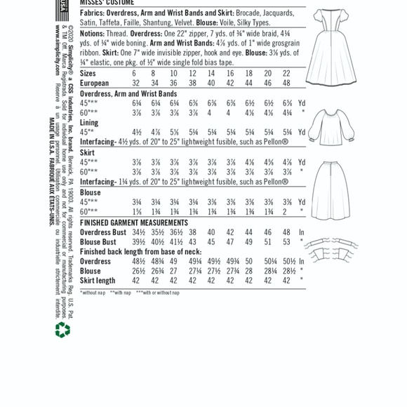 SIMPLICITY 9090 HISTORICAL Renaissance Costume Size: 6 - 14 - Picture 3 of 4